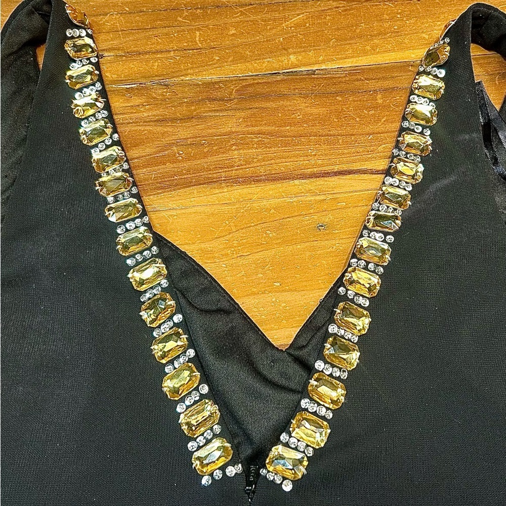 Basix Black Label Sexy Cocktail V-Neck Mini Dress w/Gold & Silver Rhinestones, 0 - Picture 13 of 16